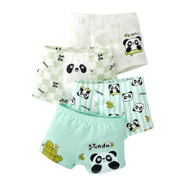 MIASHUI Boys Boxer Shorts Cotton Animal Pattern Boxer Brief Underwear 4 Pack in black, designed for boys aged 4-5 years. The set includes four pairs of toddler boy underwear featuring cute panda and animal-themed prints in various pastel shades, including green and white. Made from breathable and absorbent polyester material, these boxer briefs are soft, durable, and machine washable. The elastic waistband and leg openings ensure a comfortable fit, while the smooth fabric prevents irritation. Ideal for everyday wear, this multipack offers a fun and practical addition to toddler boy clothing.