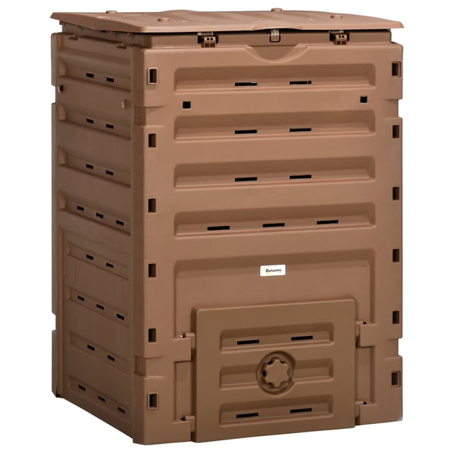 Outsunny Bac à Compost de 120 Gallons, Grand Composteur avec 80 Évents, Brun