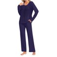 thumbnail image 1 of Timegard Ensembles de Pyjamas pour Femmes Confortables, Haut à Manches Longues Froncé à Col Rond et Pantalon, Tenues de Pyjama Amples pour l'Automne, 1 of 5