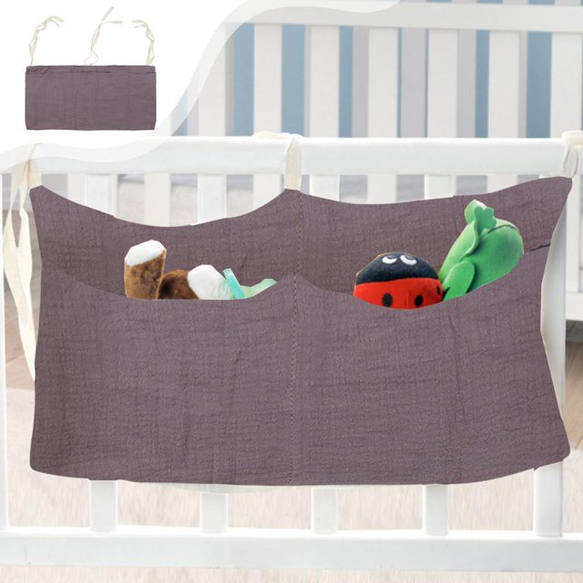 Feltree Bedside Organizer with Double Layer & Multiple Pockets, 15.75 Inch Hanging Storage Bag, Soft Fabric Hanging Organizer for Stroller, Crib & Nursery Organization