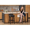 thumbnail image 1 of Modern Backless Counter Height Bar Stools Set of 2 – 24'' Faux Leather Upholstered Seat, Sturdy Wood Legs, Footrest, Sleek Design for Kitchen Island, Patio – Black, 2 Pieces, 1 of 6