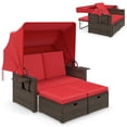 thumbnail image 2 of Costway Lit de Jour en Rotin pour Patio Extérieur avec Auvent Rétractable et Dossiers Réglables Rouge, 2 of 10