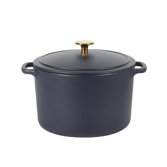 Sur La Table Millau 5.5 Qt Enameled Cast Iron Dutch Oven W/Lid, Matte Marine, Round