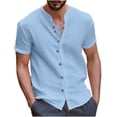 thumbnail image 2 of TIMIFIS Mens Short Sleeve Top Cotton Linen T Shirts Beach Solid Short Sleeve Shirts V-neck Button Closure Tops Blouse - Spring/Summer, 2 of 6