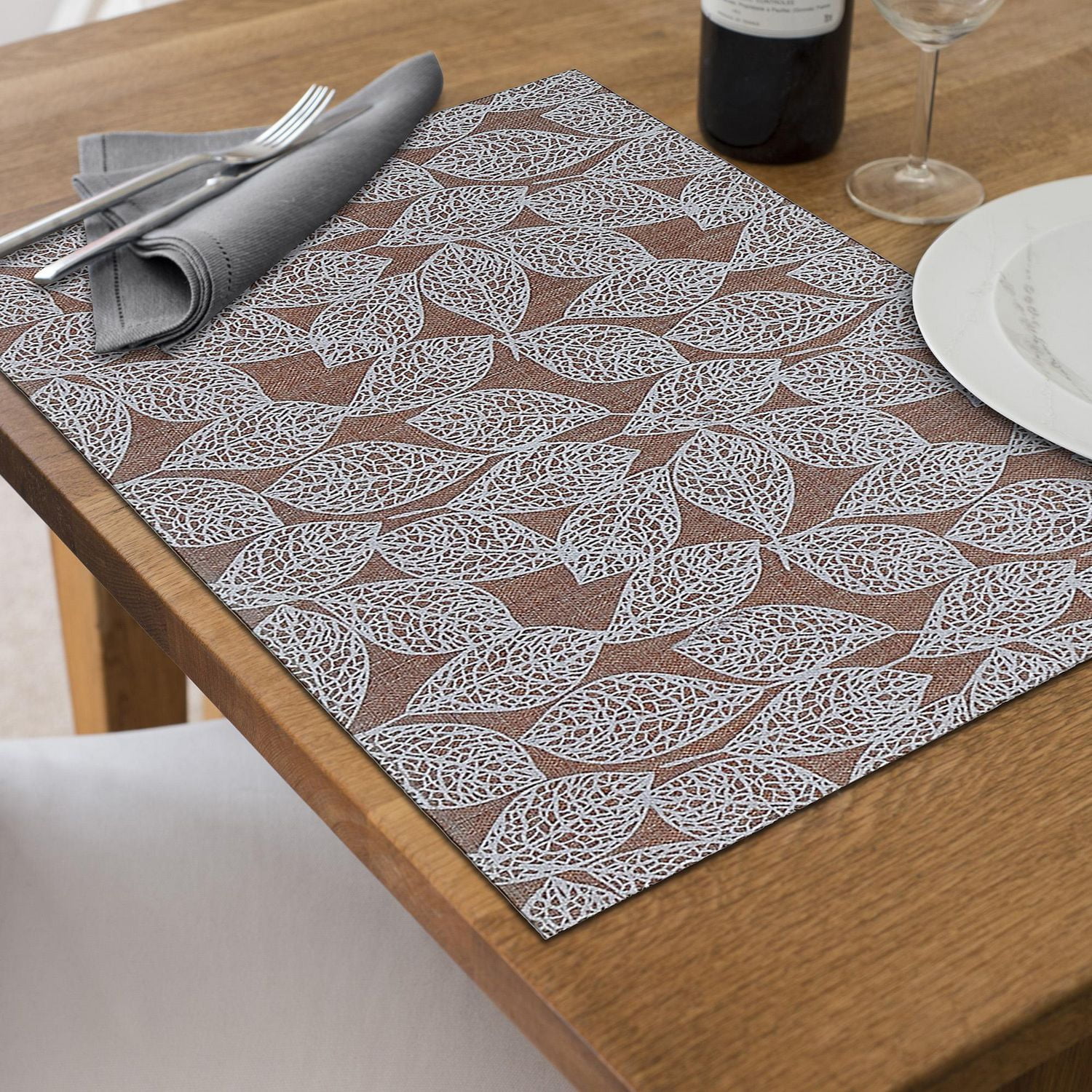 Set De Table Imprimé En Poly-Lin Leave Blanc - Lot De 12