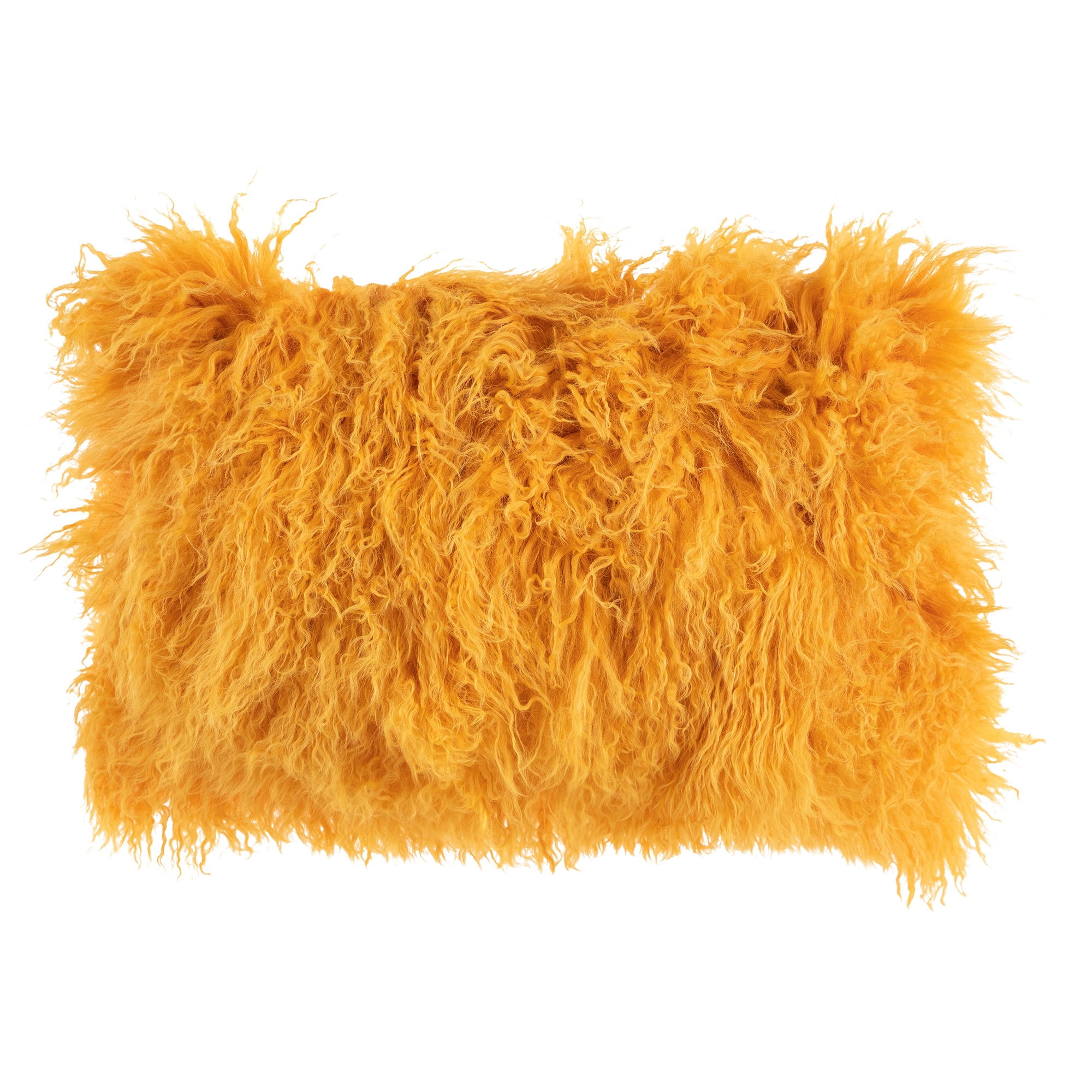 Coussin Lombaire en Fourrure d'Agneau Mongol Jaune avec Insert en Polyester
