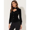 thumbnail image 3 of INSPIRE CHIC Stand Collar Cutout Velvet Top Black XS, 3 of 5