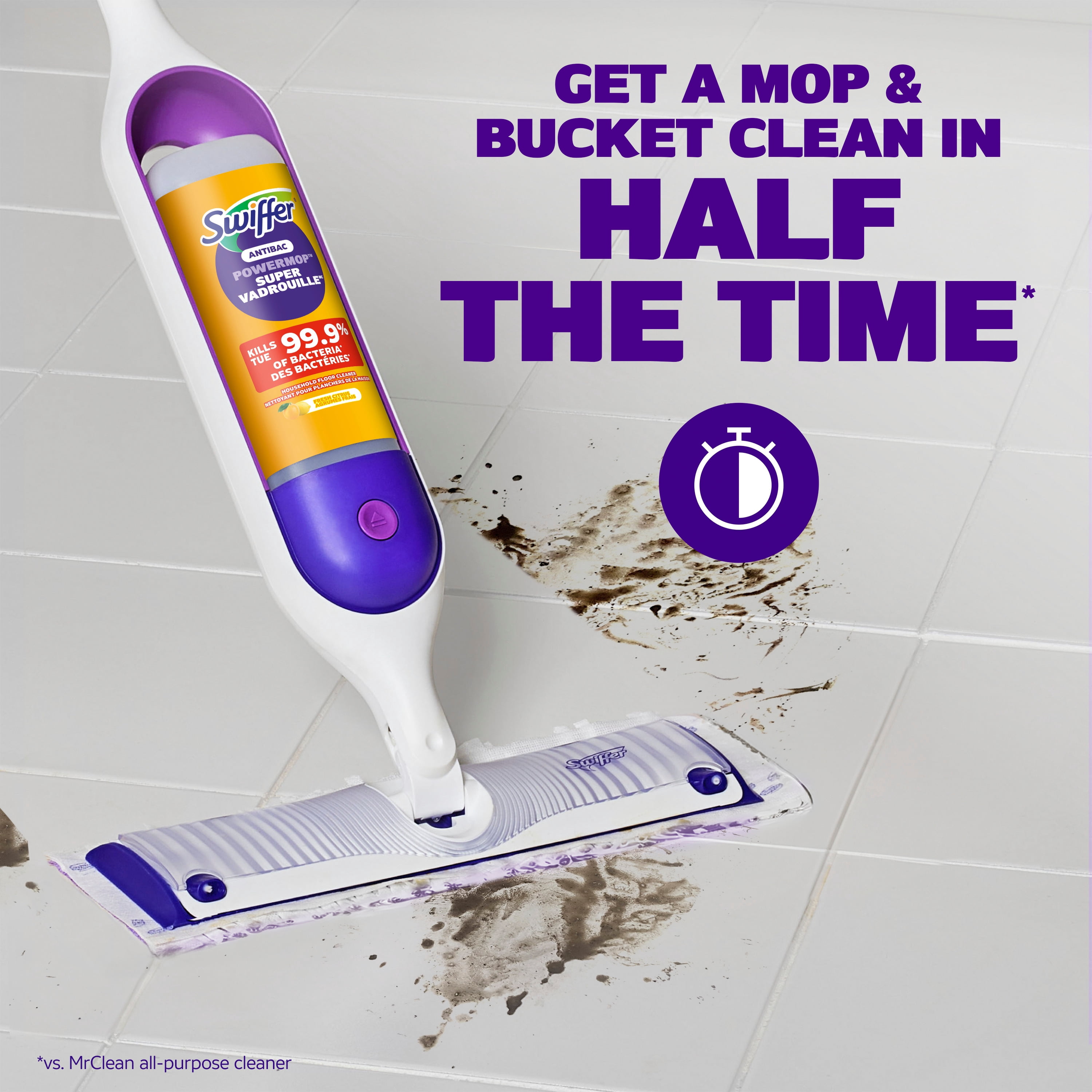 Swiffer SuperVadrouille, recharge de solution antibactérienne, Citron, paquet de 1