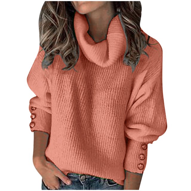 TIMIFIS Women's Turtleneck Oversized Sweaters Fall Long Sleeve Spilt Hem Tunic Pullover Sweater Knit Tops Ribbed Knit Pullover Sweater Jumper Tops OuterwearFall/Winter