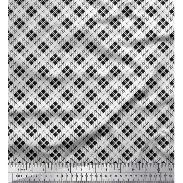 Soimoi Japan Crepe Satin Fabric Diagonal Check Print Sewing Fabric Yard 42 Inch Wide