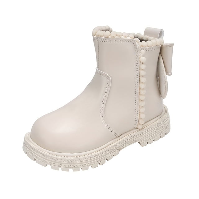 LNGOOR Trendy Cute Solid Color Bowknot Decor Boots With Zipper For Girls Non-slip Wear-resistant Boots For Spring Autumn Winter