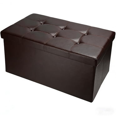 Banc Ottoman de Rangement Pliant de 30 Pouces, Coffre de Rangement en Similicuir, Tabouret Repose-Pieds Ottoman, Banc de Bout de Lit, Charge Maximale de 440 lb (Brun, 30 Pouces L x 15 Pouces L x 15 Pouces H)