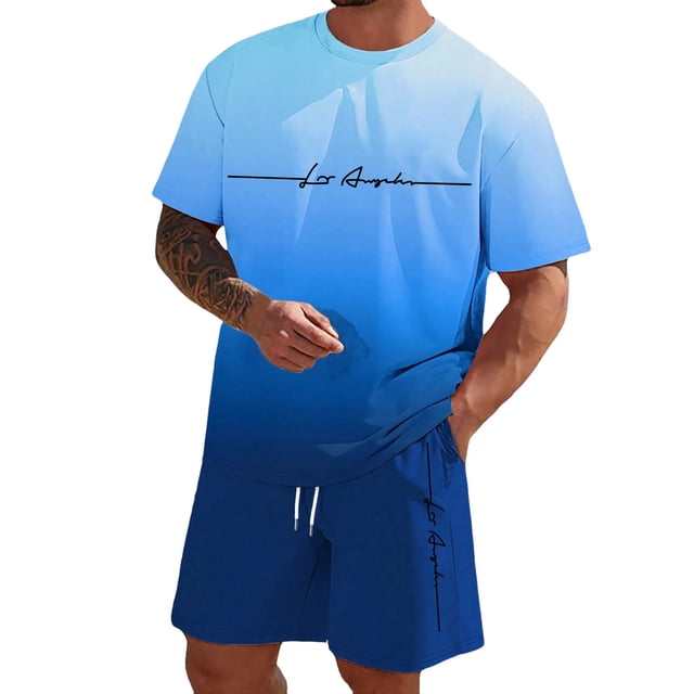 SHIXIAOO Male Print Short Sleeve T Shirt and Shorts Two Piece Set with All Print Print Shirt and Quarter Pants Set Pinstripe Suit Jacket Men Suite for Man Suite for Teens Graduation Suits for Men