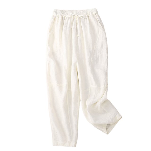 Birdeem Womens Solid Elastic Embroidered Cotton Hemp Capris