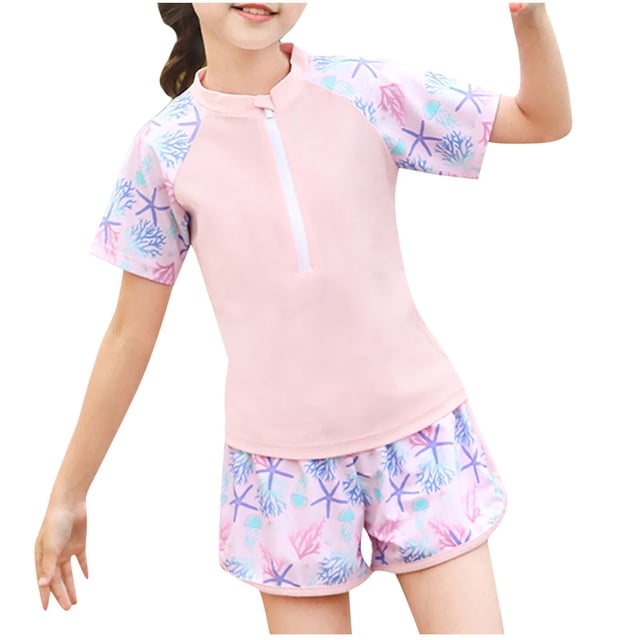 Pisexur Girls and Boys One Piece Rash Guard Swimsuit Kid Water Sport Short Swimsuit UPF 50+ Sun Protection Bathing Suits 1-16 Years