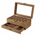 thumbnail image 2 of 12-Slot Watch Box,Brown, 2-Tier Display Case with Large Glass Lid,Removable Watch Pillows,, 2 of 9
