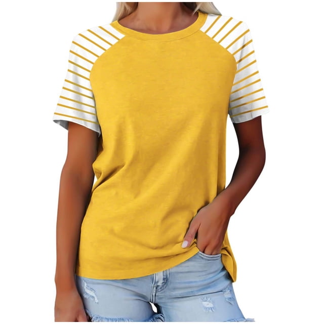 FAIWAD Hauts Grande Taille pour Femmes Blouse d'Été à Imprimé Rayé Manches Courtes Col Rond T-Shirts Tuniques Décontractées Tee