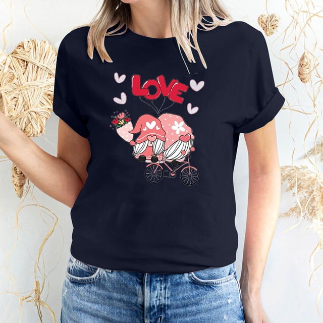 Pisexur Valentines Day T-shirt Top T-shirt à Manches Courtes Imprimé Amour de la Saint-Valentin pour Femmes Haut à Manches Courtes Col Rond Haut/chemise