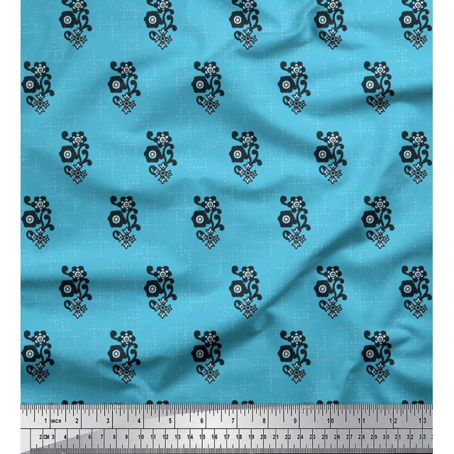 Soimoi Poly Georgette Fabric Dot & Floral Artistic Decor Fabric Printed Yard 52 Inch Wide