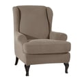 thumbnail image 2 of Housse Extensible 2 Pcs pour Fauteuil à Dossier Ailé, Housse Extensible pour Fauteuil, Sofa, Canapé, Sable, 2 of 8