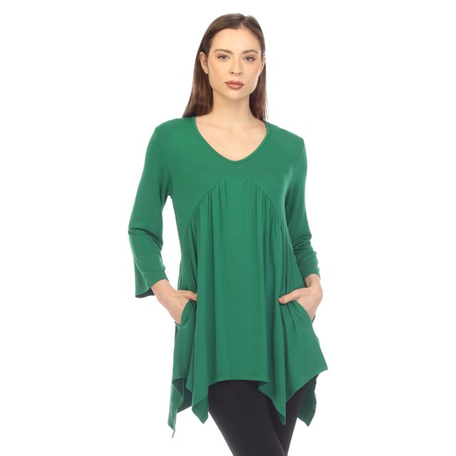 White Mark Tunique à Manches 3/4 pour Femmes, Taille Empire, Col en V