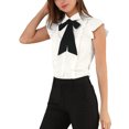 thumbnail image 1 of INSPIRE CHIC Women's Ruffle Bow Tie Chiffon Top Peter Pan Collar Button Down Shirts, 1 of 6