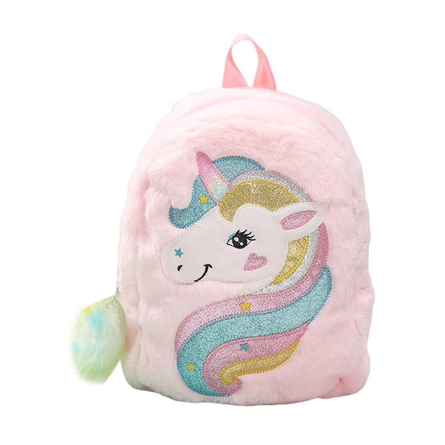 Xingqing Toddler Girls Plush Backpack Cute Unicorn Cartoon Animal Pattern School Bag