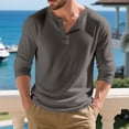 thumbnail image 4 of Wdfiry Men's Tops Solid Color Loose Plus Size Henley Tshirt Comfortable Fall Button Crewneck Long Sleeve Undershirts, 4 of 9