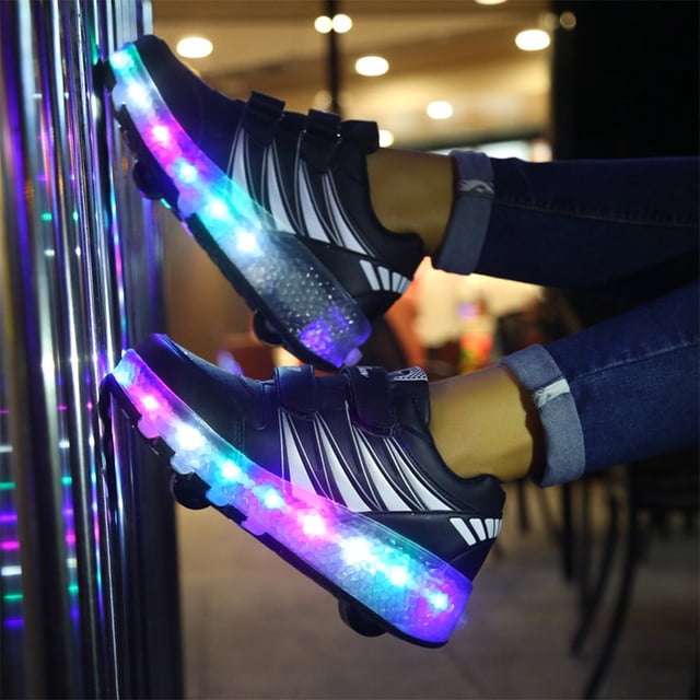 Chaussures Lumineuses LED Colorées Mode Enfants Adultes Ultra-Légères Patins à Roulettes Heelys