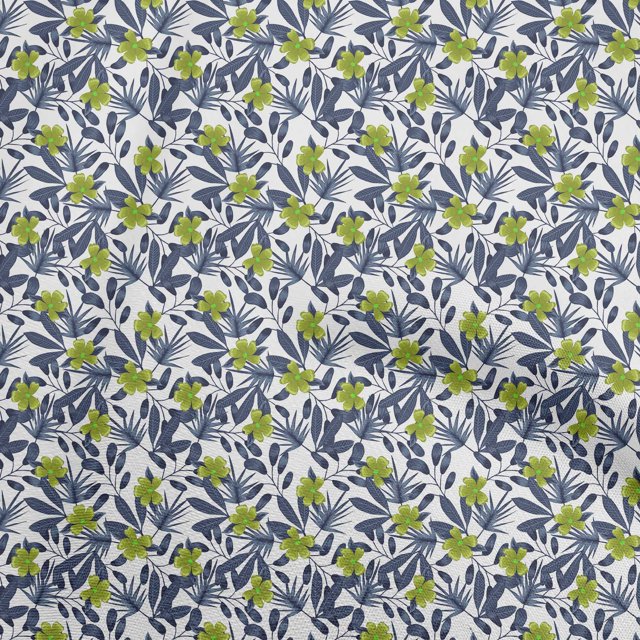 oneOone Coton Cambric Bleu Moyen Florals Robe Tissu Tissu Imprimé par la Cour 56 Pouces de Large