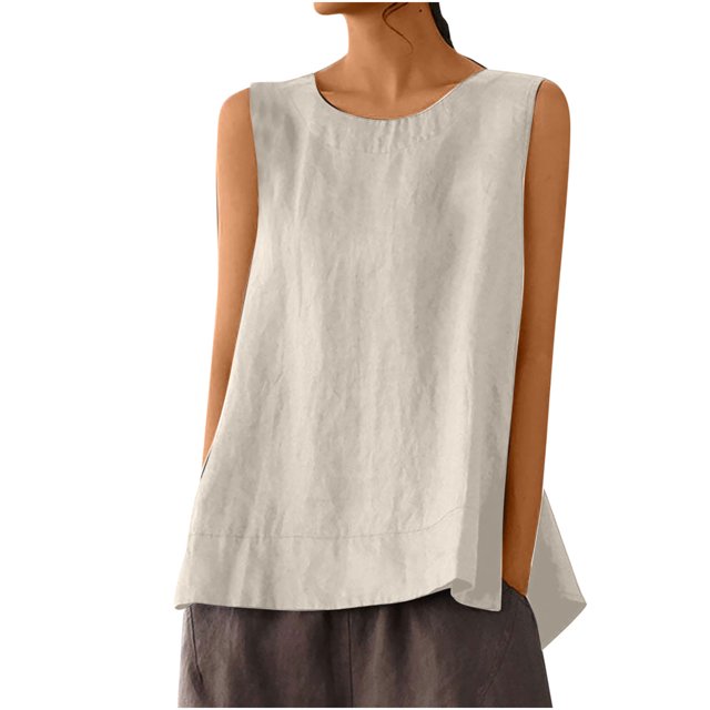 AherBiu Camisoles pour Femmes Décontractées à Col Rond, Couleur Unie, Sans Manches, Coupe Ample, Fente Latérale, Fluides, Camis, Chemises, Hauts