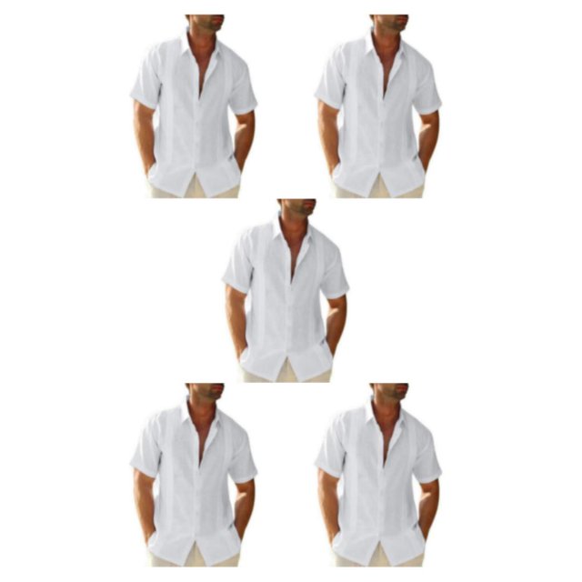 pitrice Men Shirt Casual Short Sleeve Breathable Replacement Button Down Solid Color Fashionable Home Dating Shirts Top White 3XL 5Set