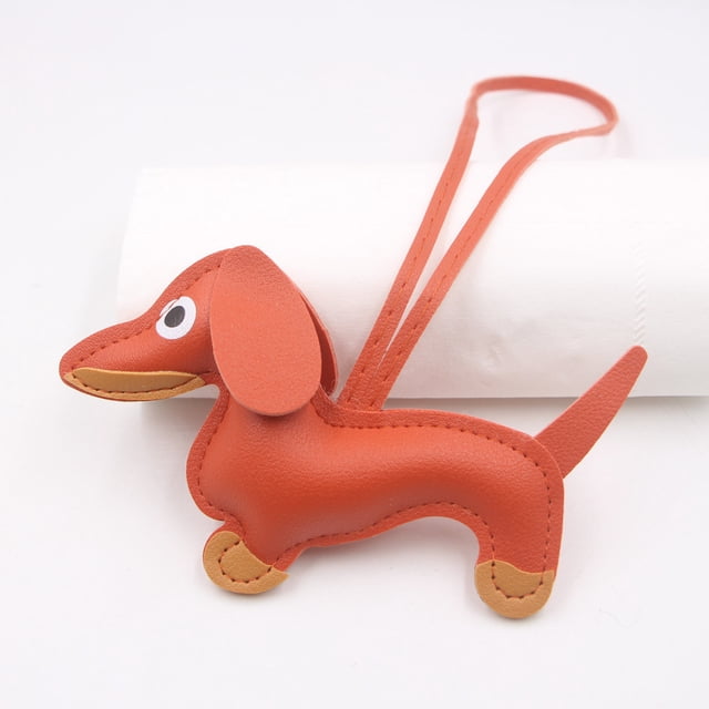 Leather Dachshund Keychain with Rope Handmade Sausage Dog Bag Charm for Phone Case, Car Keys & Pet Lover Accessory