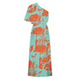 thumbnail image 5 of TMOYZQ 50 % de Rabais Été! Robe Longue Maxi à une Épaule pour Femmes, Ourlet Fendu, Imprimé Floral, Manches Courtes Évasées, Coupe Ample Froncée, Robe de Cocktail, Robe de Soirée, Robes d'Invitée de Mariage, 5 of 5