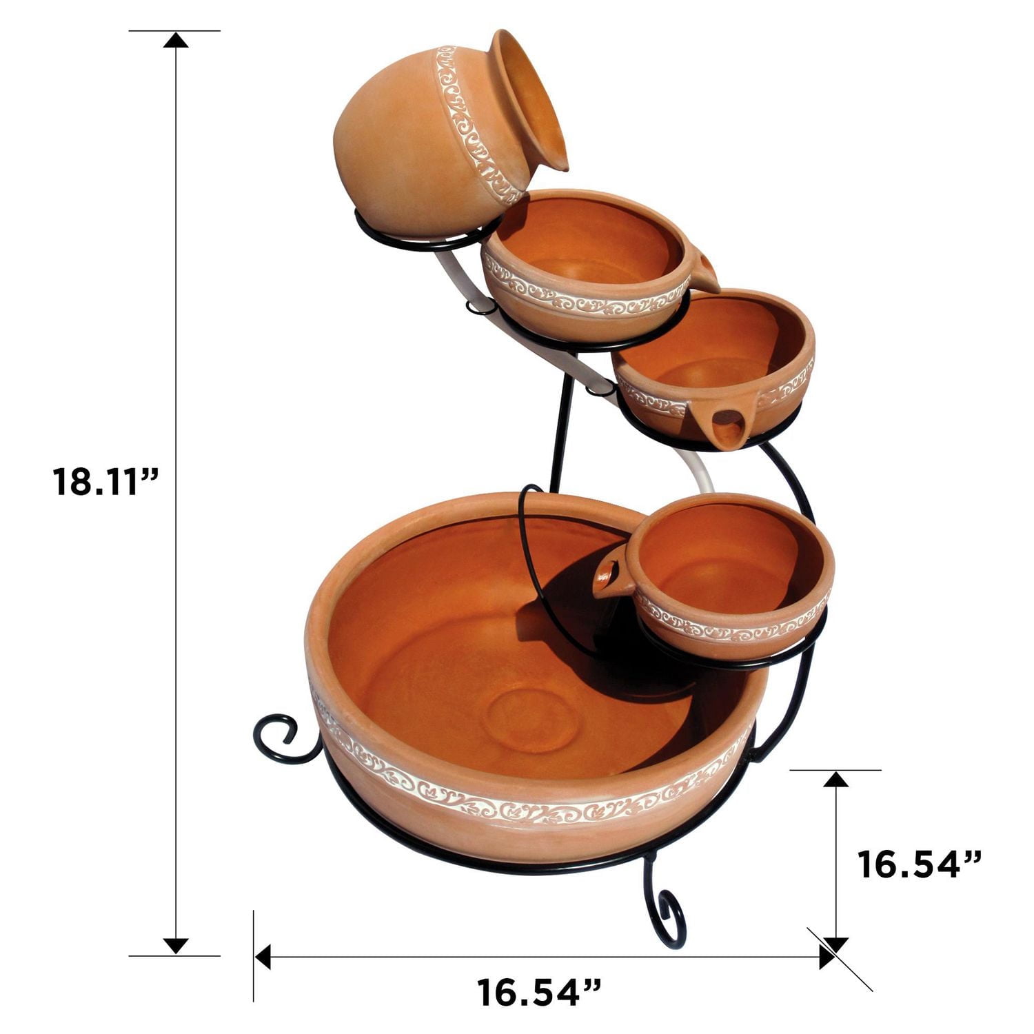 KoolScapes Fontaine en cascade à énergie solaire à 5 niveaux avec pots en terre cuite, élément d'eau extérieur pour décoration de jardin