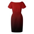 thumbnail image 4 of Robe d'Été pour Femme à Dégradé, Taille Resserrée, Col Rond, Manches Courtes, Robe Midi, Robes pour Femmes Invitées de Mariage en Liquidation, 4 of 4