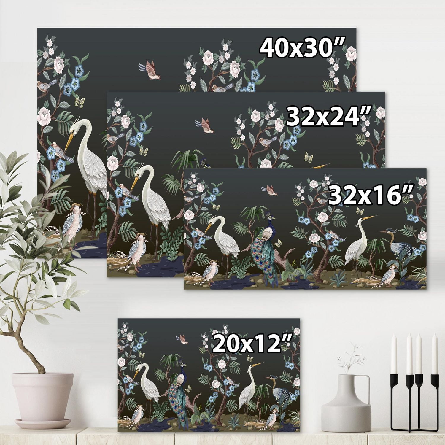 Designart Chinoiserie Aux Oiseaux Et Pivoines IV Art mural sur toile
