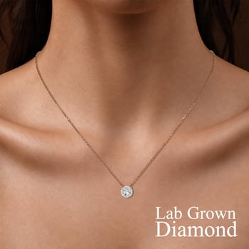 JeenMata Collier Pendentif Solitaire Classique en Diamant de Laboratoire 0,75 Carat Taille Ronde - en Placage Or Rose 18K pour Femmes