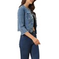 thumbnail image 4 of INSPIRE CHIC Veste Courte en Denim pour Femme à Col Rond Manches 3/4 Veste en Jean Décontractée Effilochée Bleu P, 4 of 5