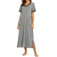 thumbnail image 1 of Pisexur Robe de Nuit pour Femmes, Col en V, Cache-Cœur, Vêtement de Nuit, Chandail à Enfiler, Manches Courtes, Robe de Nuit, Été, Décontractée, Confortable, Fente, Pyjama avec Poches, 1 of 8
