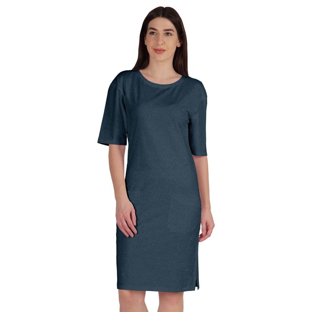 Inkmeso Robe T-Shirt pour Femmes à Manches au Coude, Coupe Régulière, avec Poches avant