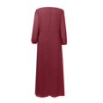 thumbnail image 5 of Robes Grande Taille en Chiffon Col en V Manches Longues Plissées Robe Maxi Mi-Longue Vin S, 5 of 5