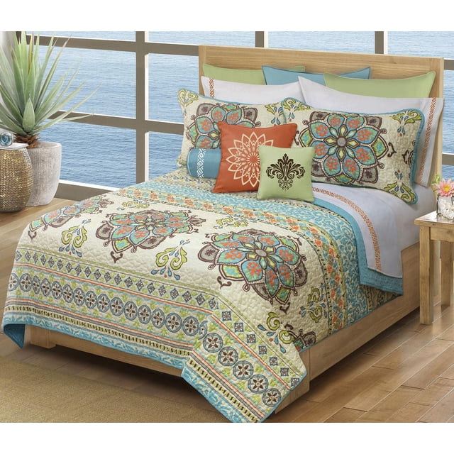 Safdie & Co. Majorca Premium Microfiber Quilt Set, King Size, Multi-Color, 3-Piece