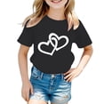 thumbnail image 1 of PMVFHDE T-Shirts Fille T-Shirt Enfant Filles Mignon Graphique Col Rond Manches Courtes Tee Été Décontracté T-Shirt Noir, 7-8 Ans, 1 of 5