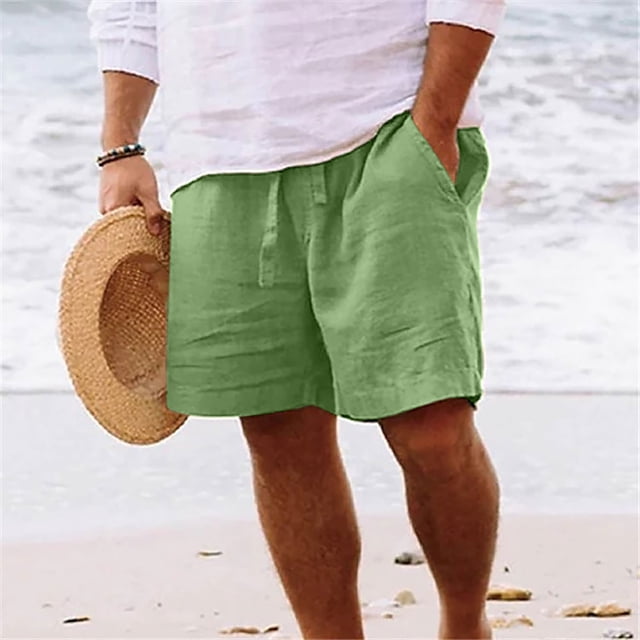 cllios Men's Linen Shorts Lightweight Breathable Summer Beach Shorts Classic Fit Elastic Waist Drawstring Workout Shorts with Pockets