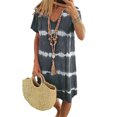thumbnail image 1 of LUXUR Dames Robe Soleil Manches Courtes Tunique Robes V Cou Midi Robe Bohème Cravate Colorant Gris M, 1 of 2