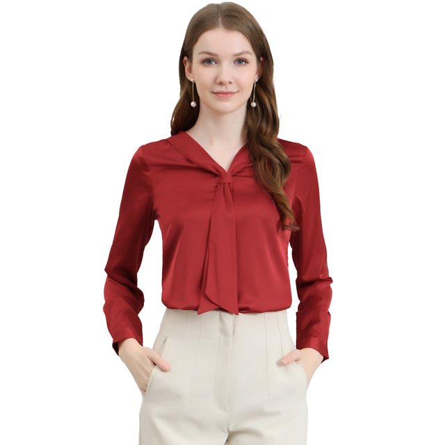 INSPIRE CHIC Chemisier Élégant à Manches Longues avec Col Noué et Boutons pour Femme