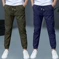 thumbnail image 2 of Hurxie Deals 2Pc Boys Cargo Pants Cotton Linen Drawstring Sweatpants Blue,9 Year, 2 of 8
