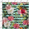 thumbnail image 2 of Soimoi Tissu en Poly Georgette Vert Rayé & Roses Grandiflora Imprimé Floral 1 Yard 52 Pouces de Large, 2 of 4