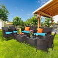 thumbnail image 1 of Gymax 8PCS Patio Rattan Conversation Furniture Set Outdoor w/ Turquoise Cushion, 1 of 10